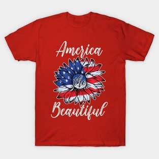 America the Beautiful Sunflower Flag for 4th of July T-Shirt